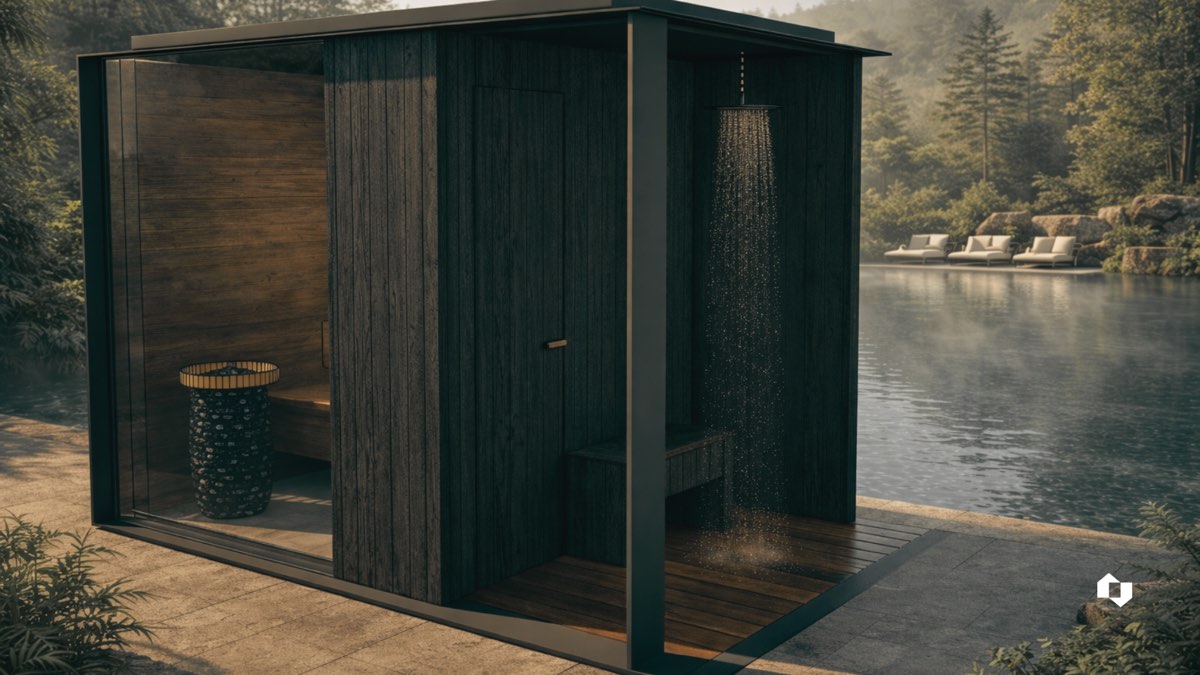 SKLP-S80, ruime buitensauna voor 4 personen met overdekt terras